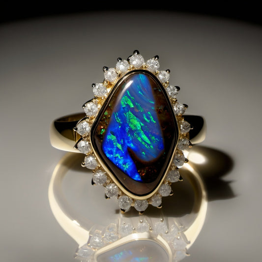 KVJ Special Design Boulder Opal Diamond Ring