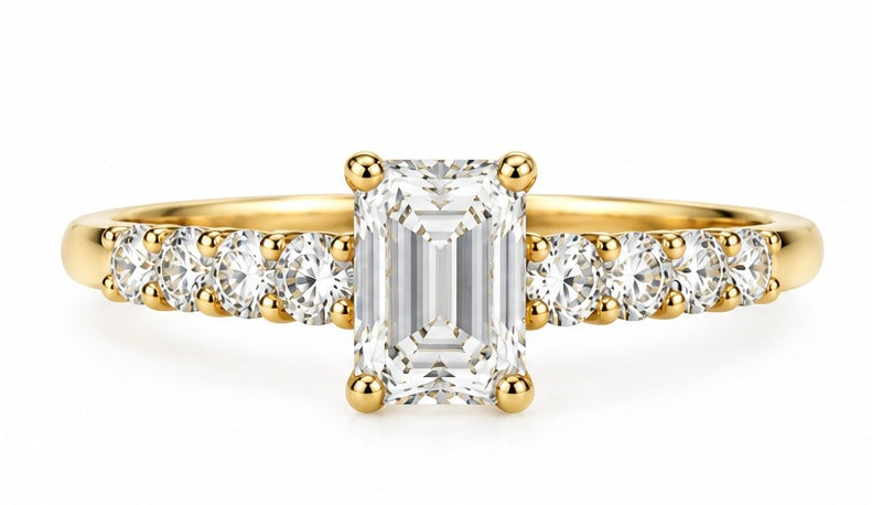 14K Yellow Gold Emerald-Cut Lab-Grown Diamond Engagement Ring