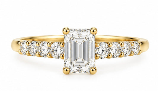 14K Yellow Gold Emerald-Cut Lab-Grown Diamond Engagement Ring