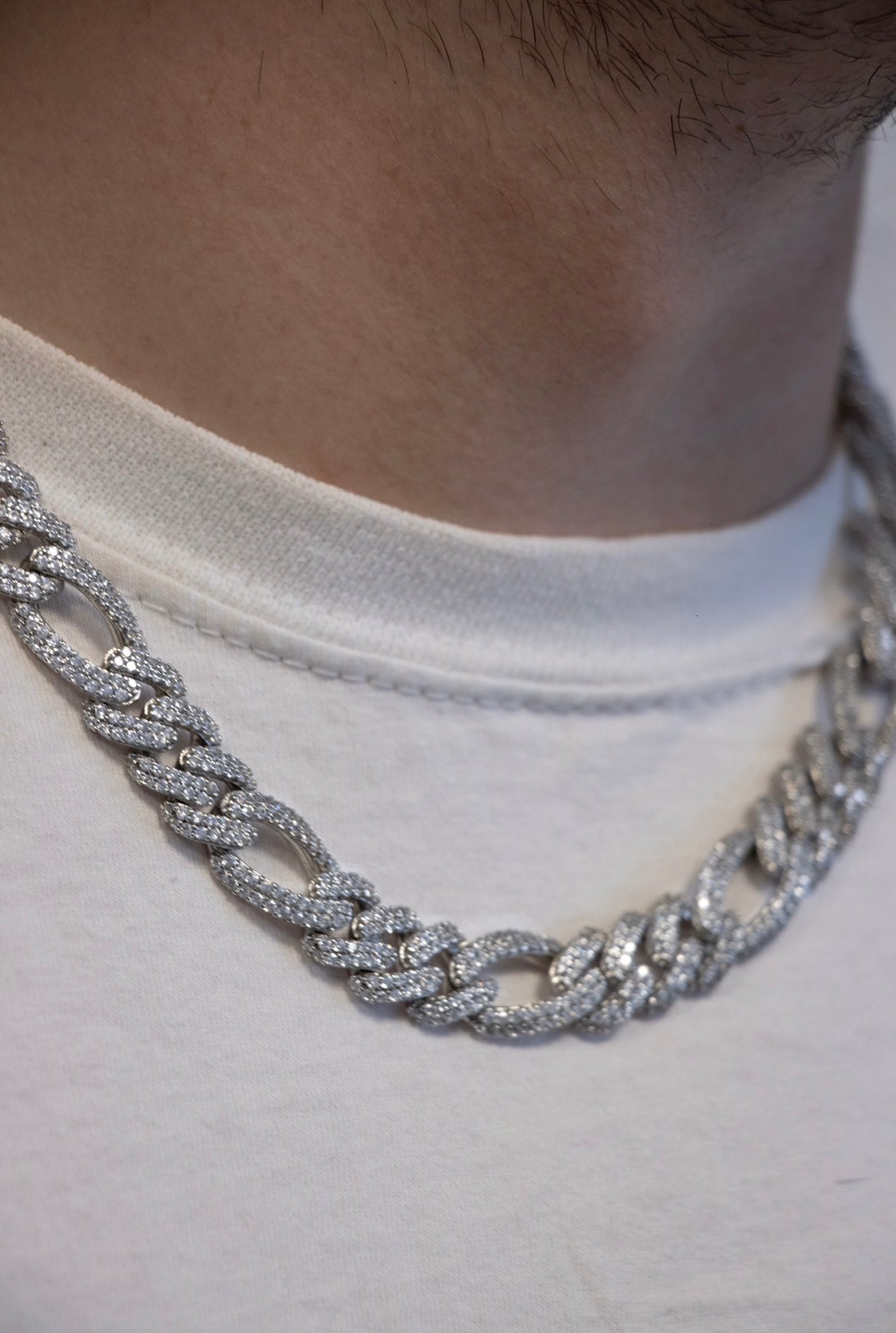 Silver Moissanites Figaro Chain 15mm 50cm