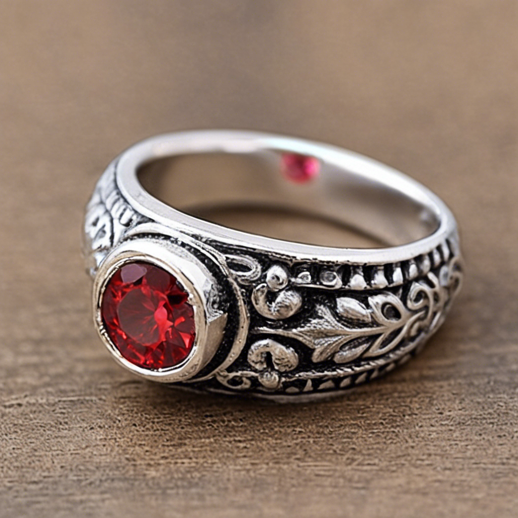 Special KVJ Design Silver Ring Red CZ Stones