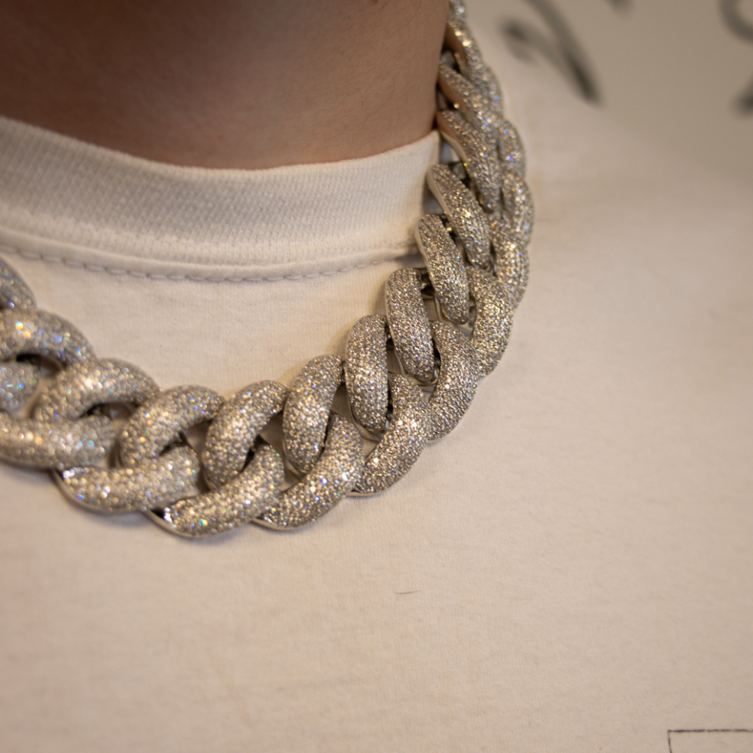 Silver Moissanites Cuban Link Chain 25mm 60cm