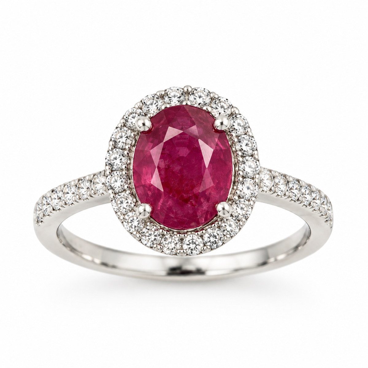 Natural 2.20 ct African Ruby & 14K White Gold Diamond Ring