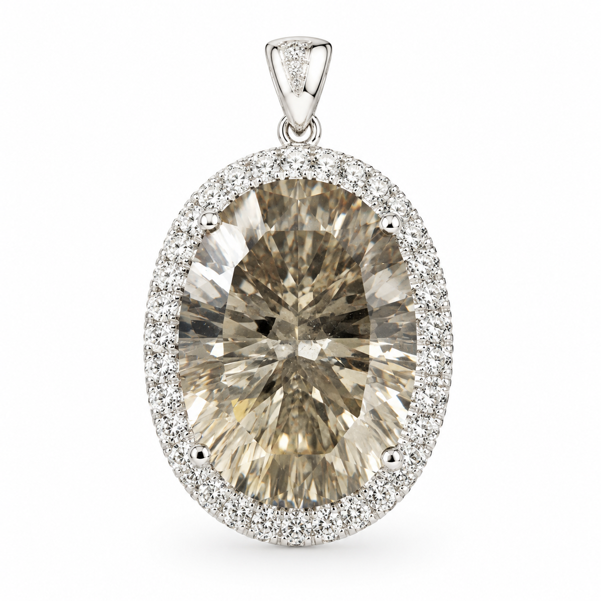 14K White Gold Pendant with 19.35 ct Natural Fancy-Cut Smoky Quartz
