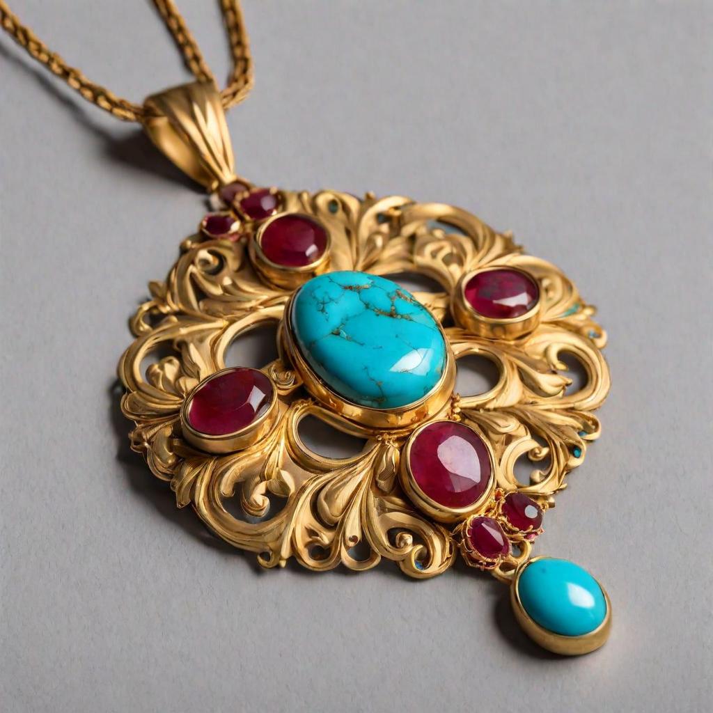 Special KVJ Design Turquoise & Ruby Pendant