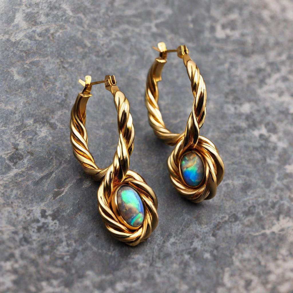 Special KVJ design Golden Twisted Opal Hoops