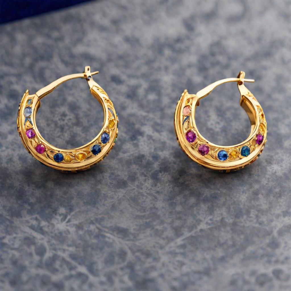 Special KVJ design Golden Vintage Sapphire Hoops