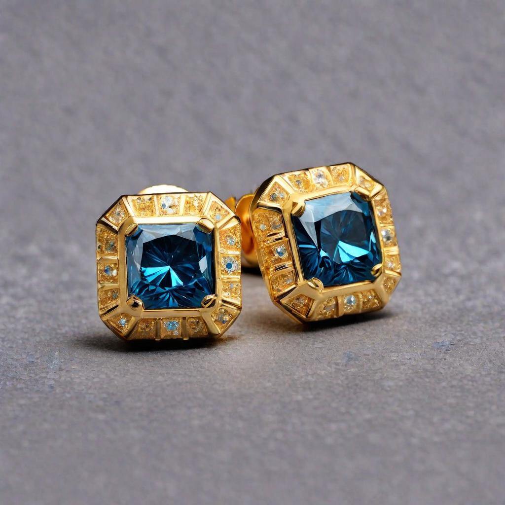 Special KVJ Design Gold Blue Diamond Earrings