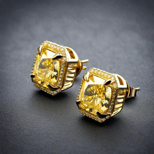 Special KVJ Design Gold Yellow Diamond Earrings