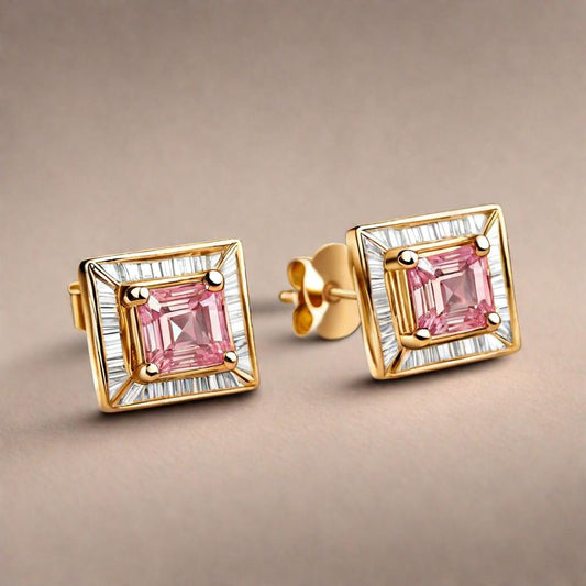 Special KVJ Design Golden Pink Diamond Earrings