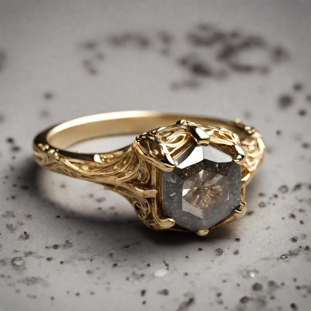 Special KVJ Design Gold Salt&Pepper Diamond Ring