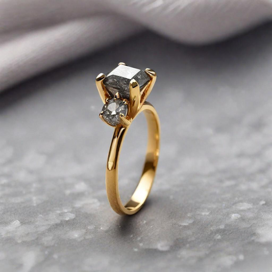 Special KVJ Design Gold Salt&Pepper Diamond Ring