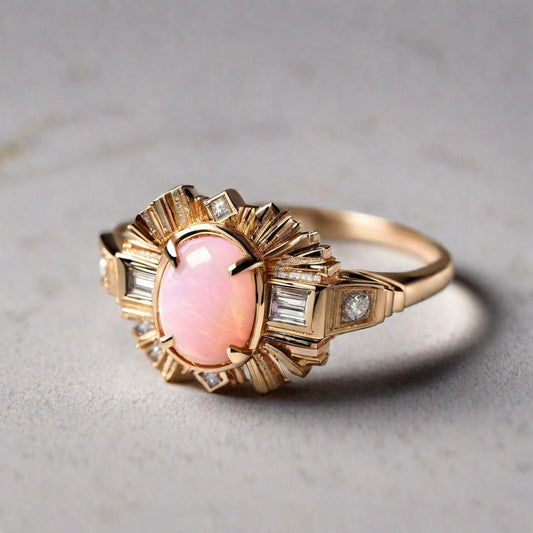 Special KVJ Design Gold Pink Opal Ring