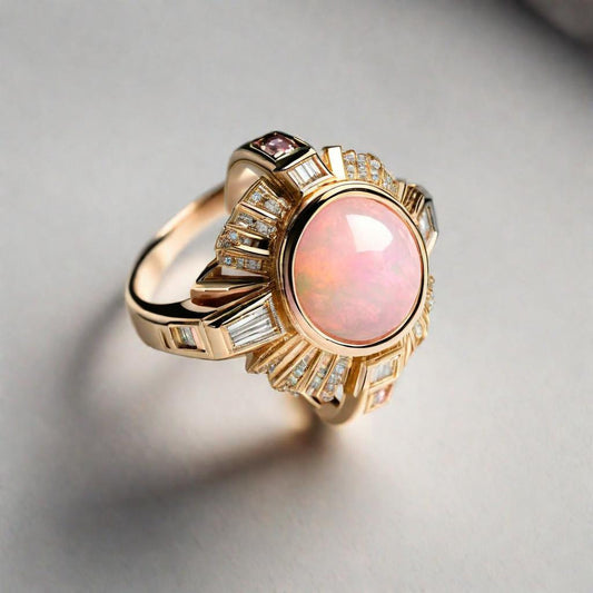 Special KVJ Design Gold Pink Opal Ring
