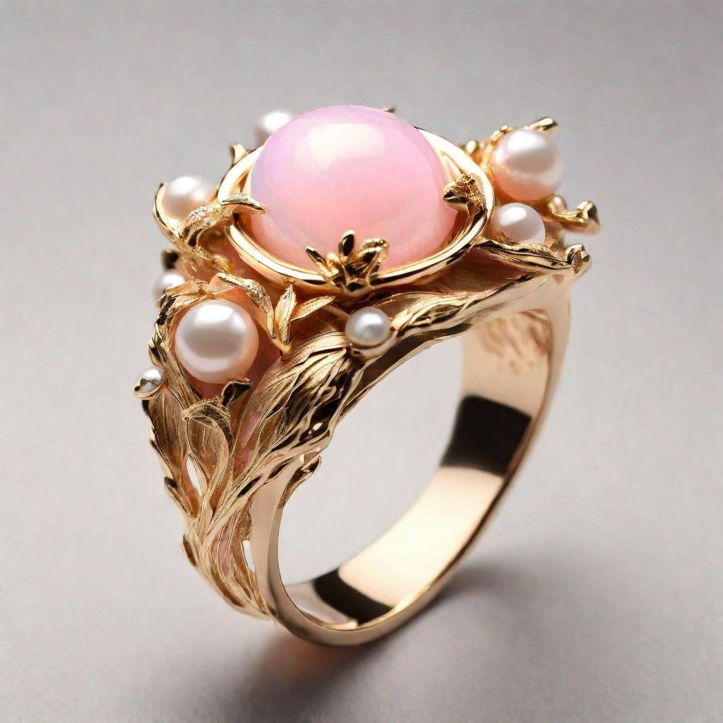 Special KVJ Design Gold Pink Opal Ring