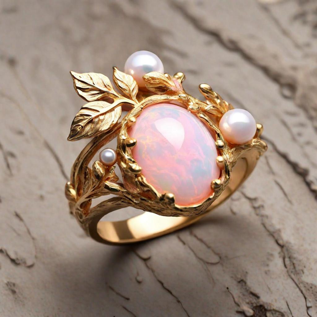 Special KVJ Design Gold Pink Opal Ring