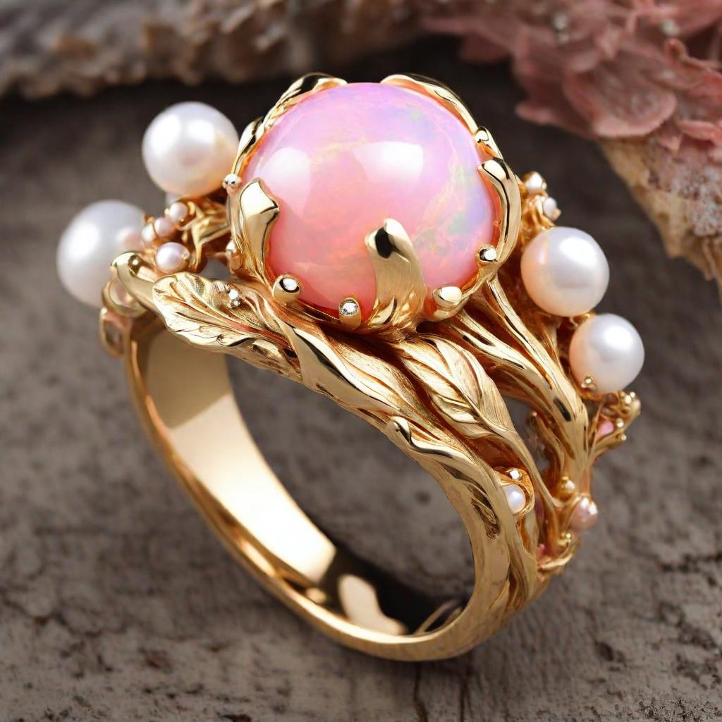 Special KVJ Design Gold Pink Opal Ring