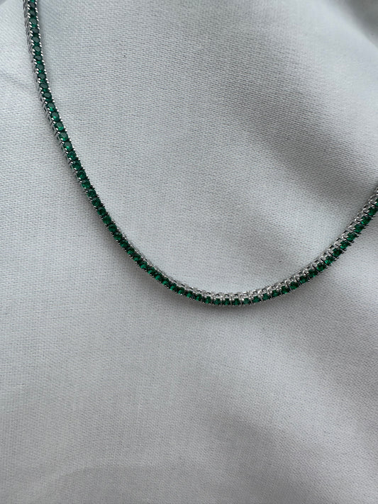 Silver Green tennis Necklace 3MM 40cm