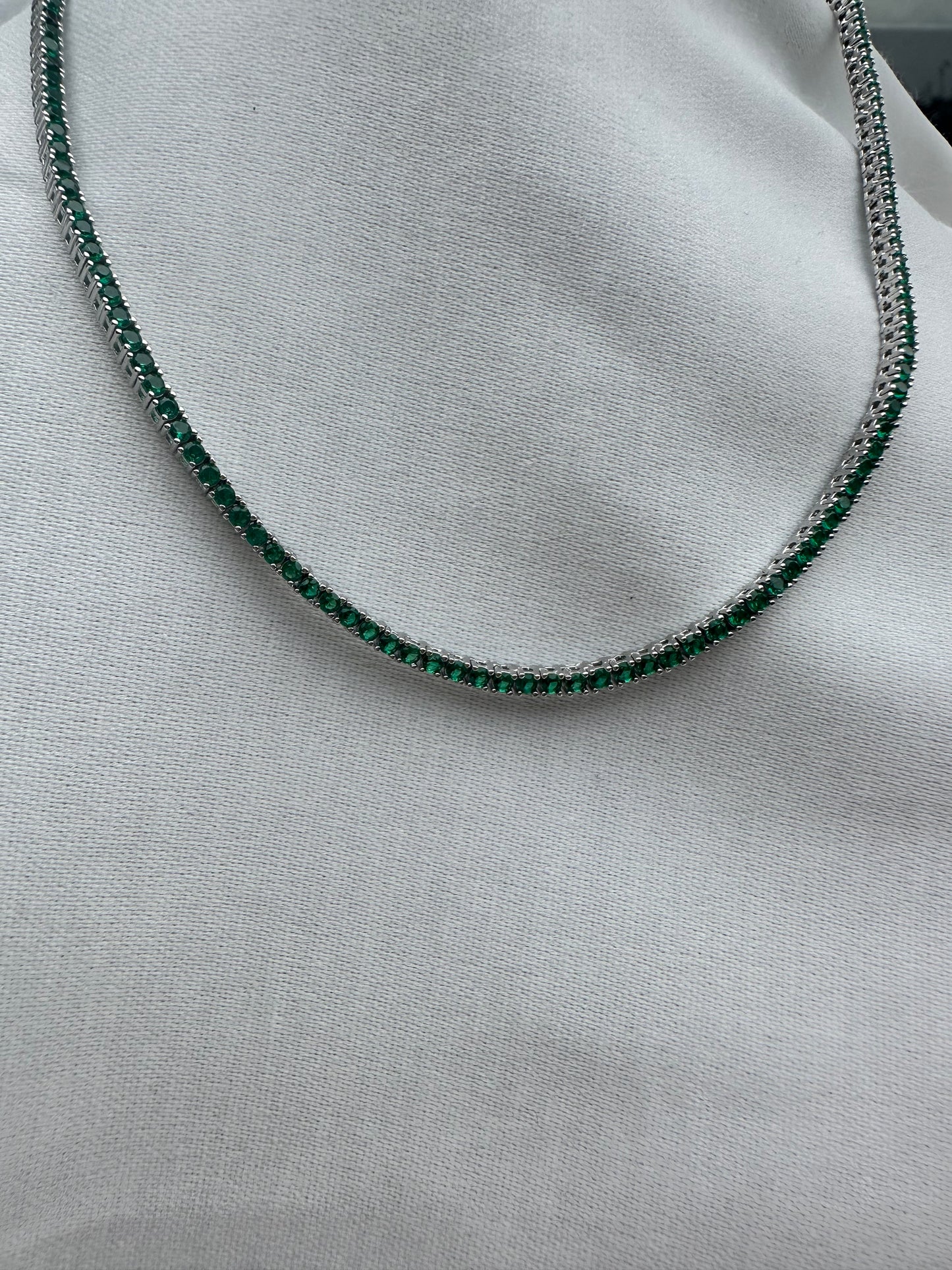 Silver Green tennis Necklace 3MM 40cm