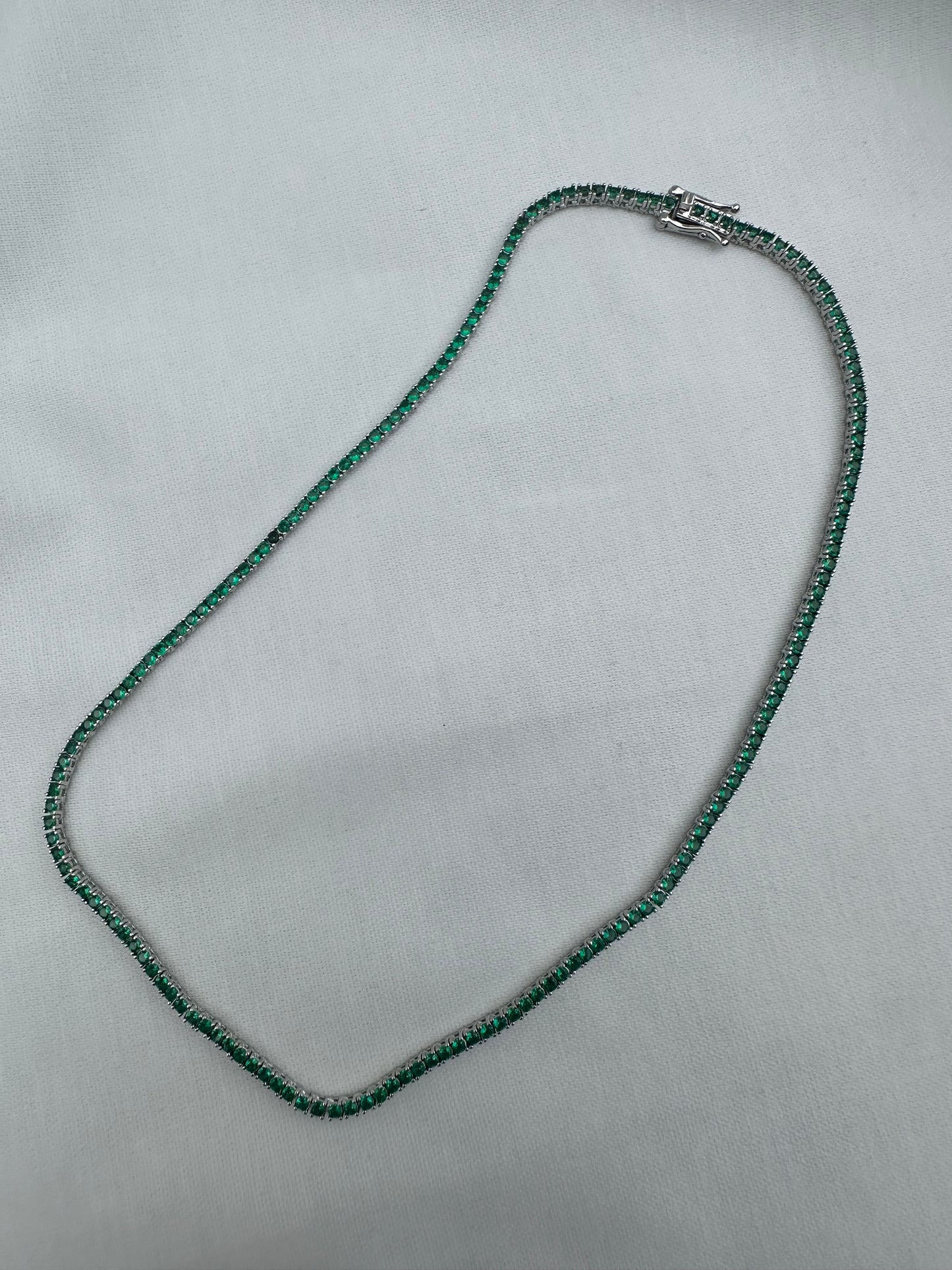 Silver Green tennis Necklace 3MM 40cm