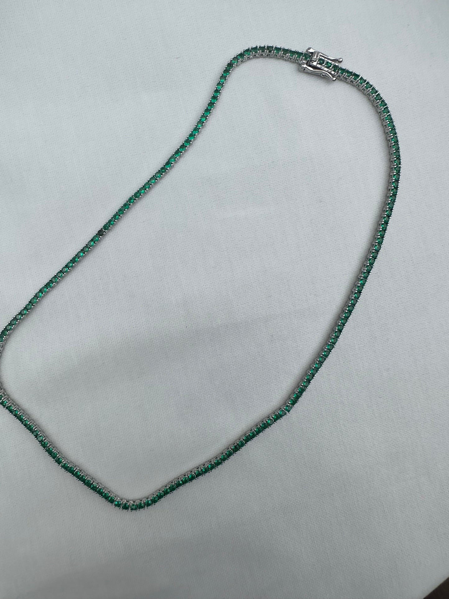 Silver Green tennis Necklace 3MM 40cm