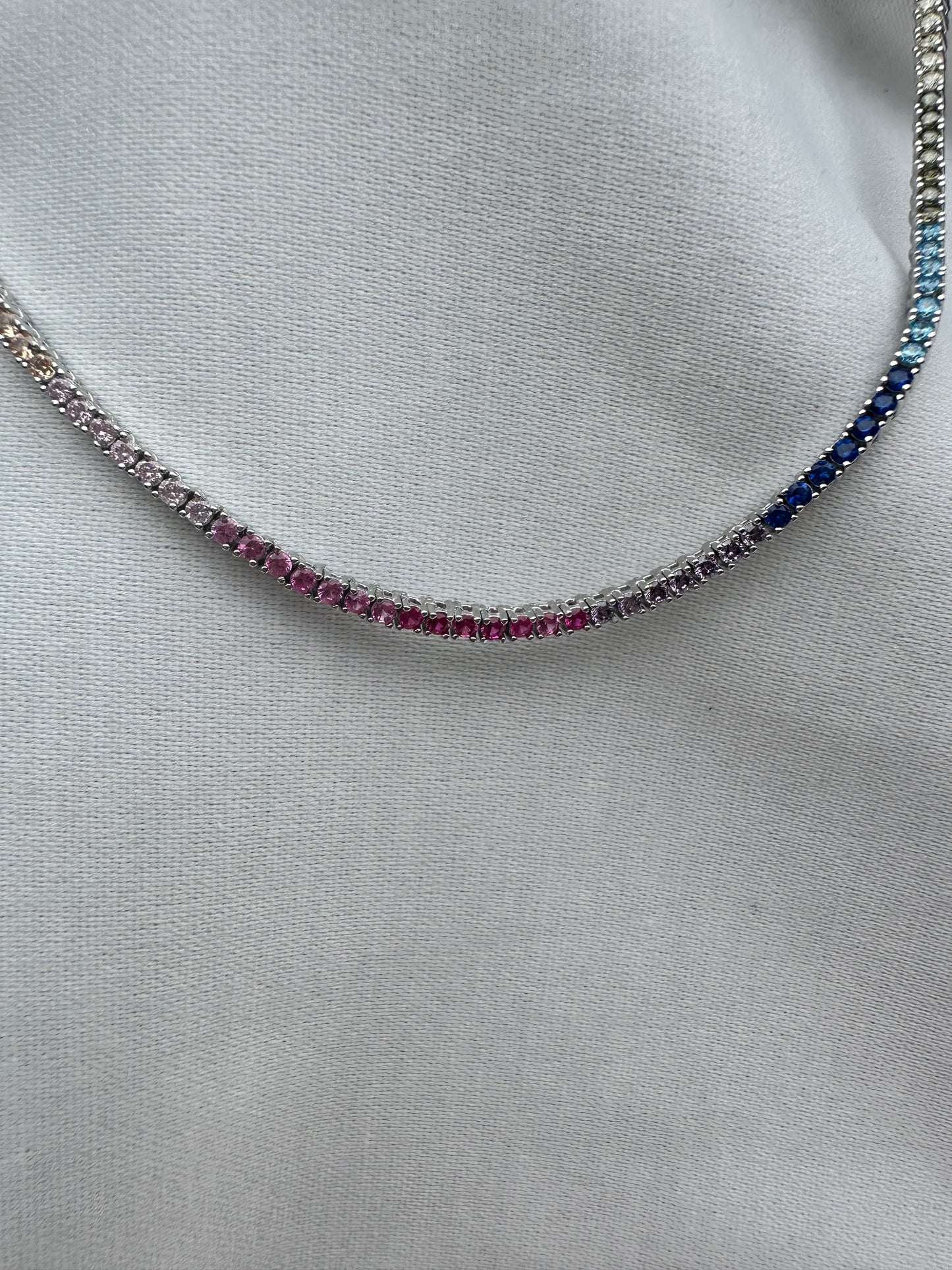 Silver Rainbow Tennis Necklace 3mm 45cm