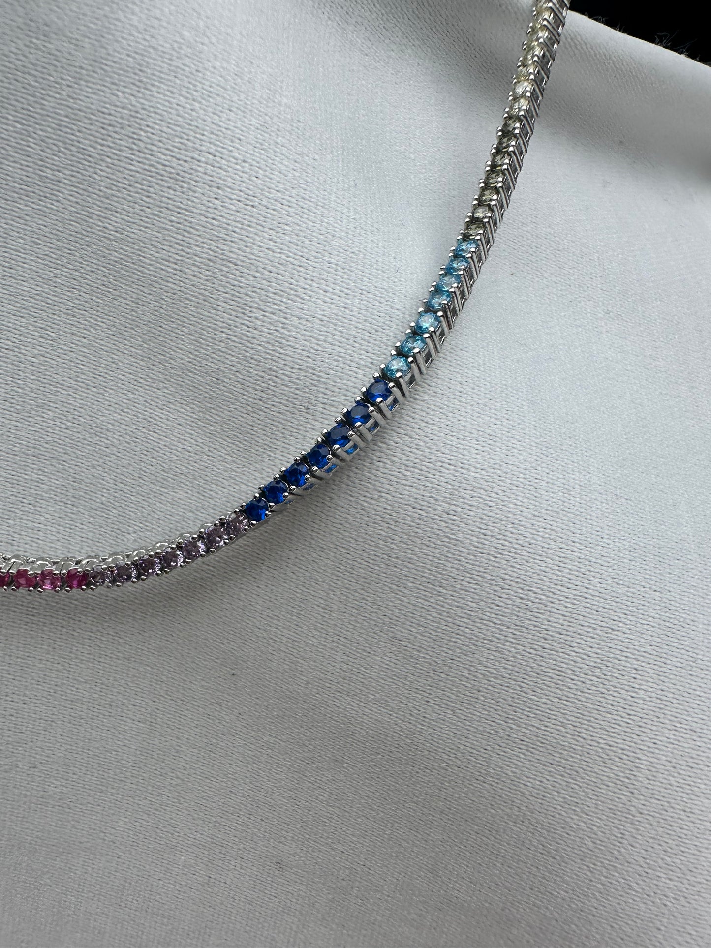 Silver Rainbow Tennis Necklace 3mm 45cm