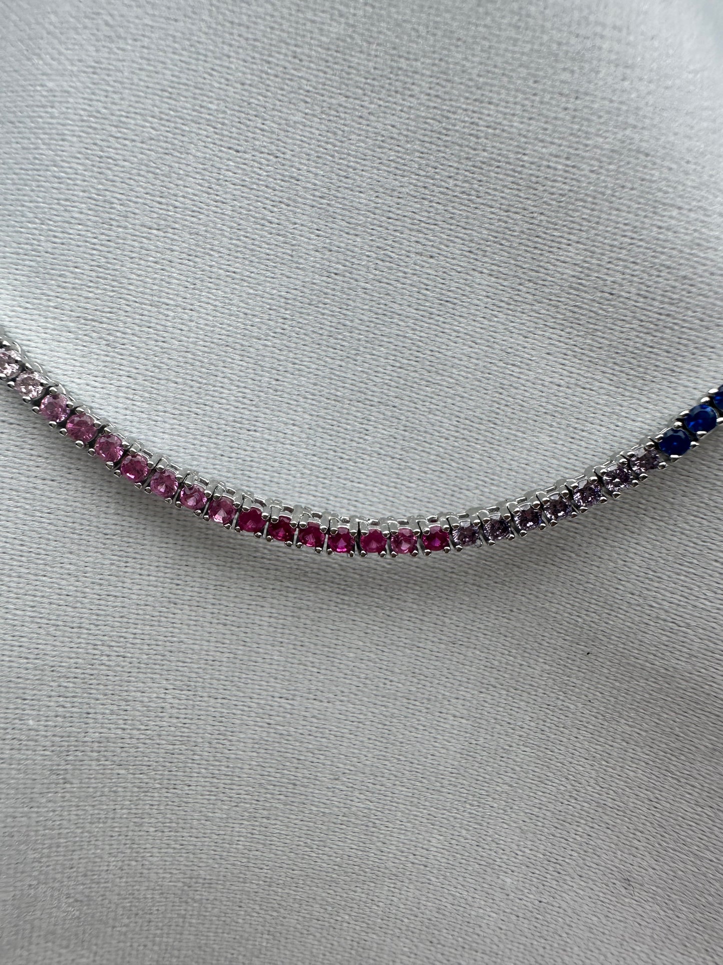 Silver Rainbow Tennis Necklace 3mm 45cm