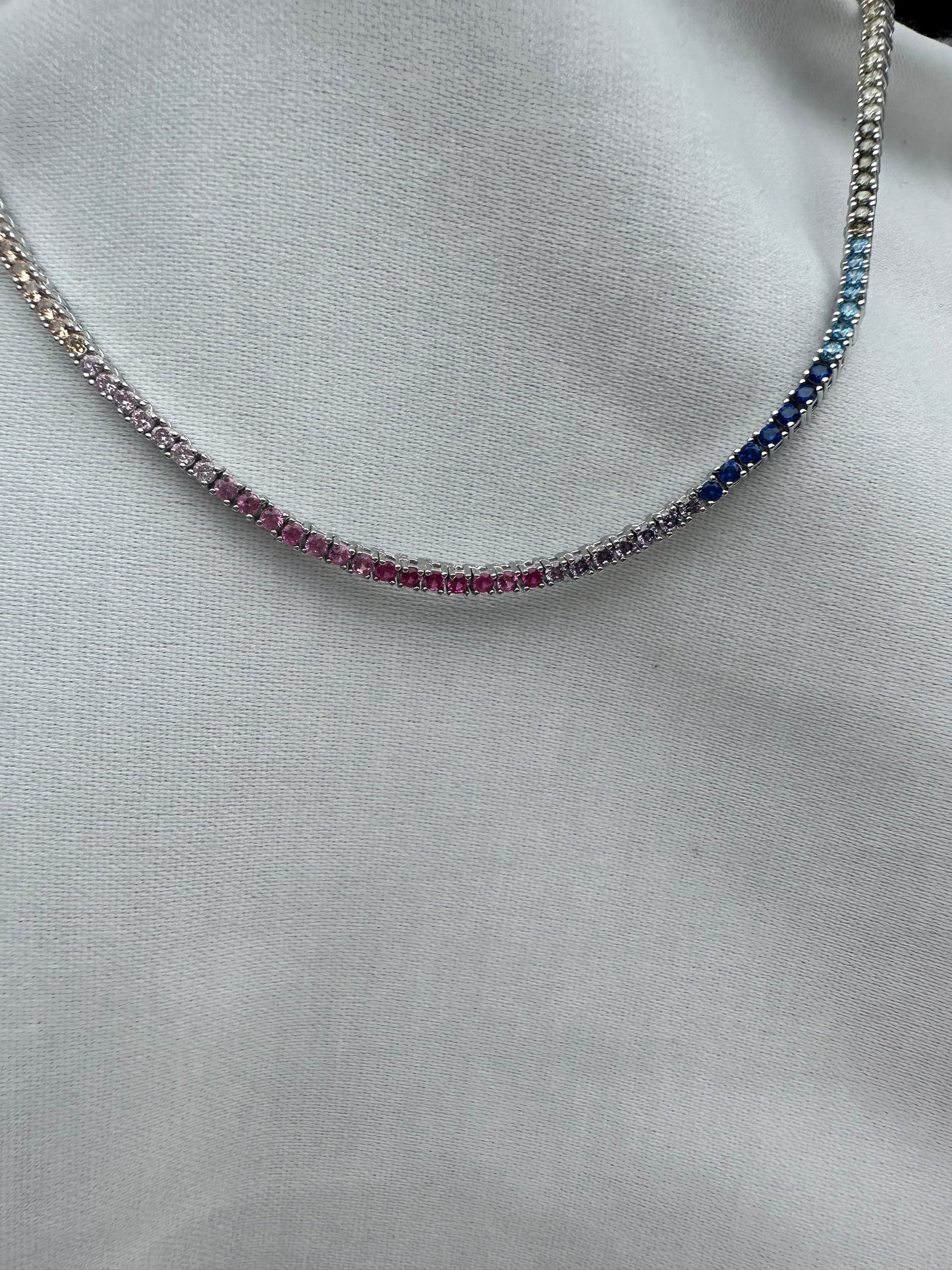 Silver Rainbow Tennis Necklace 3mm 45cm