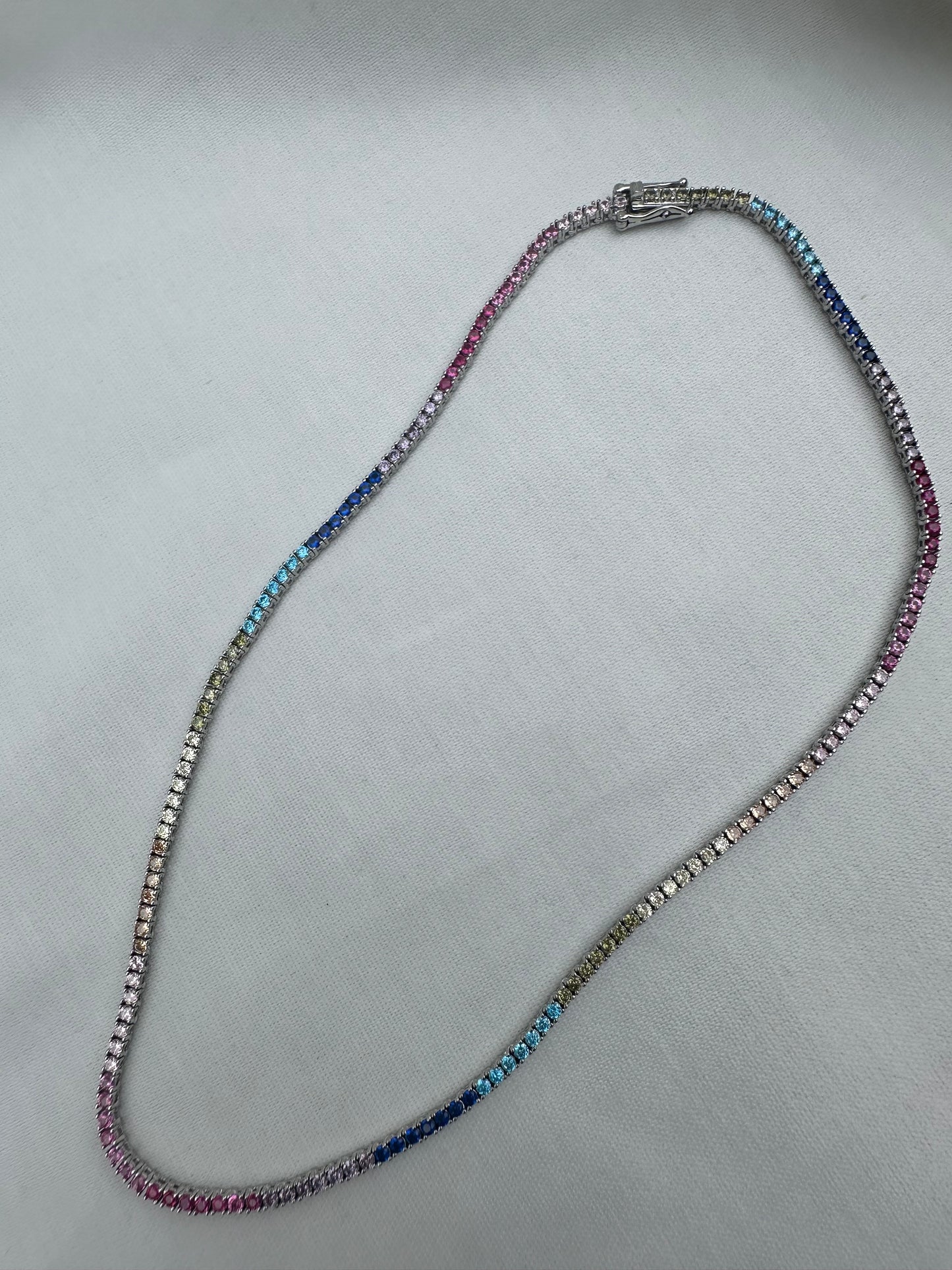 Silver Rainbow Tennis Necklace 3mm 45cm