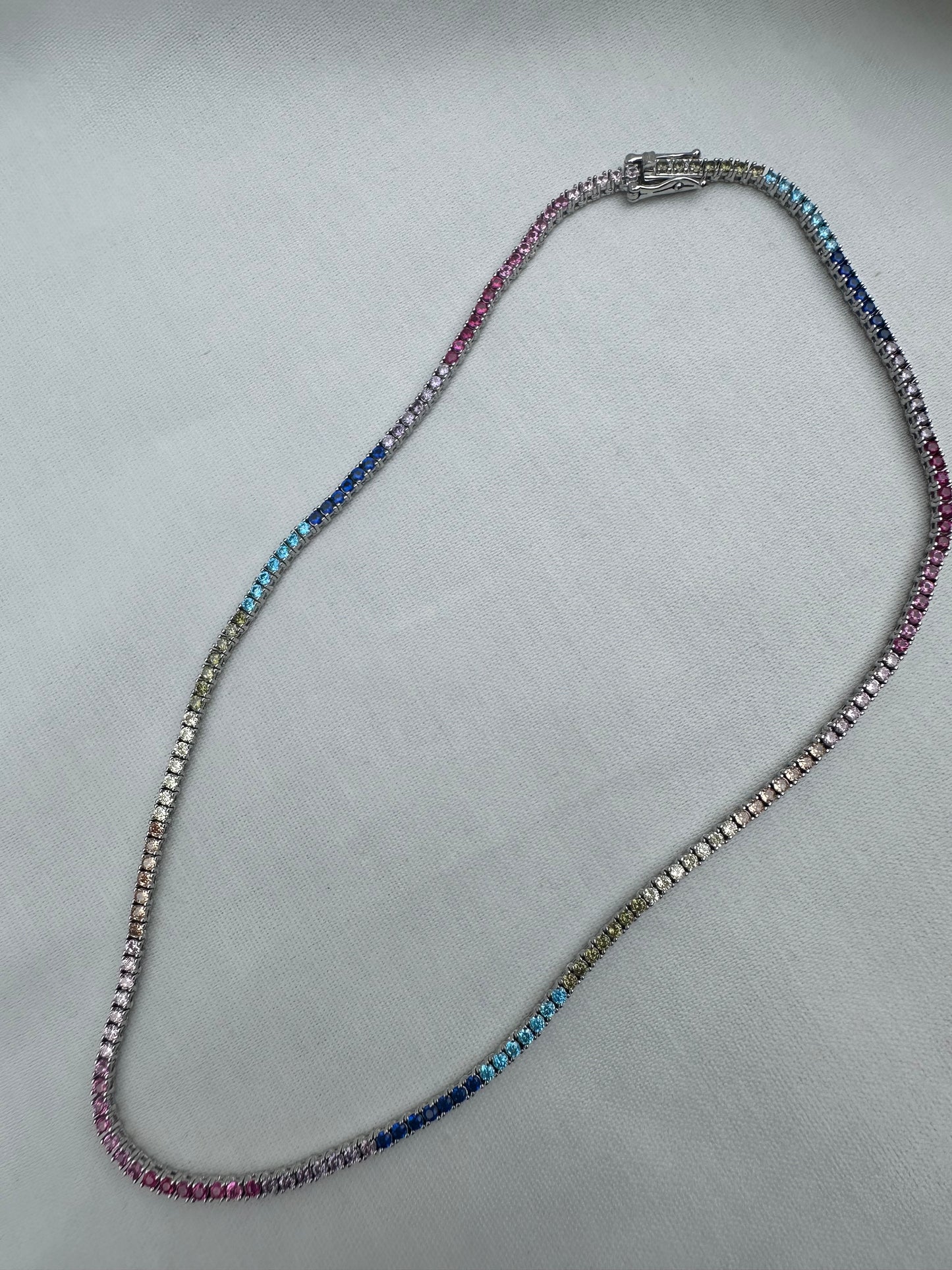 Silver Rainbow Tennis Necklace 3mm 45cm