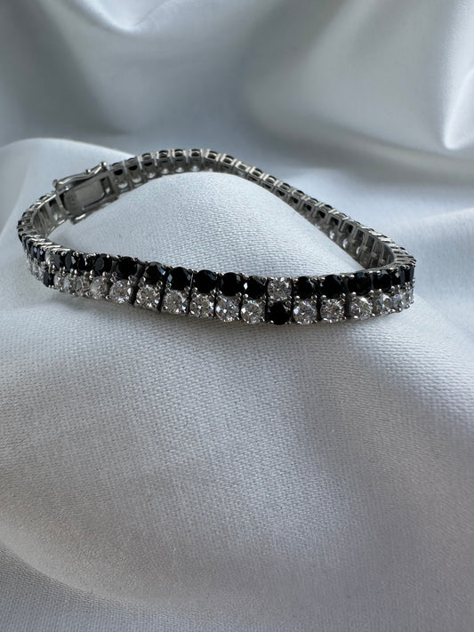 Silver Double Tennis Bracelet Black&White