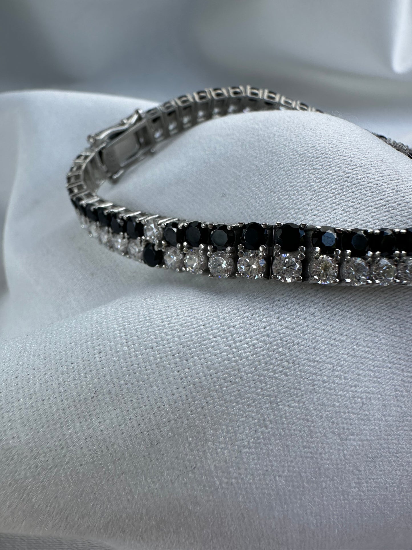 Silver Double Tennis Bracelet Black&White