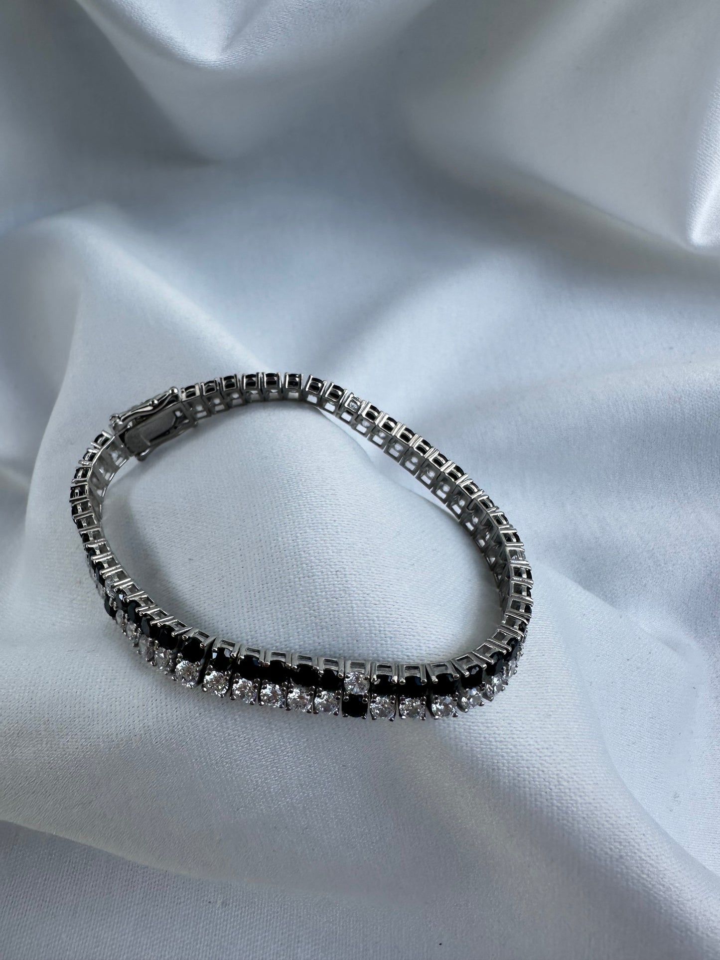 Silver Double Tennis Bracelet Black&White