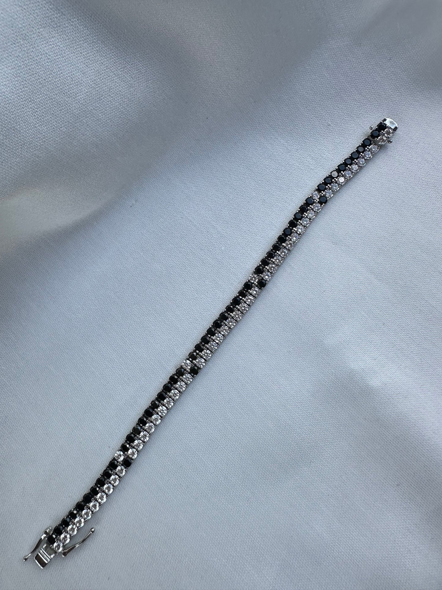 Silver Double Tennis Bracelet Black&White