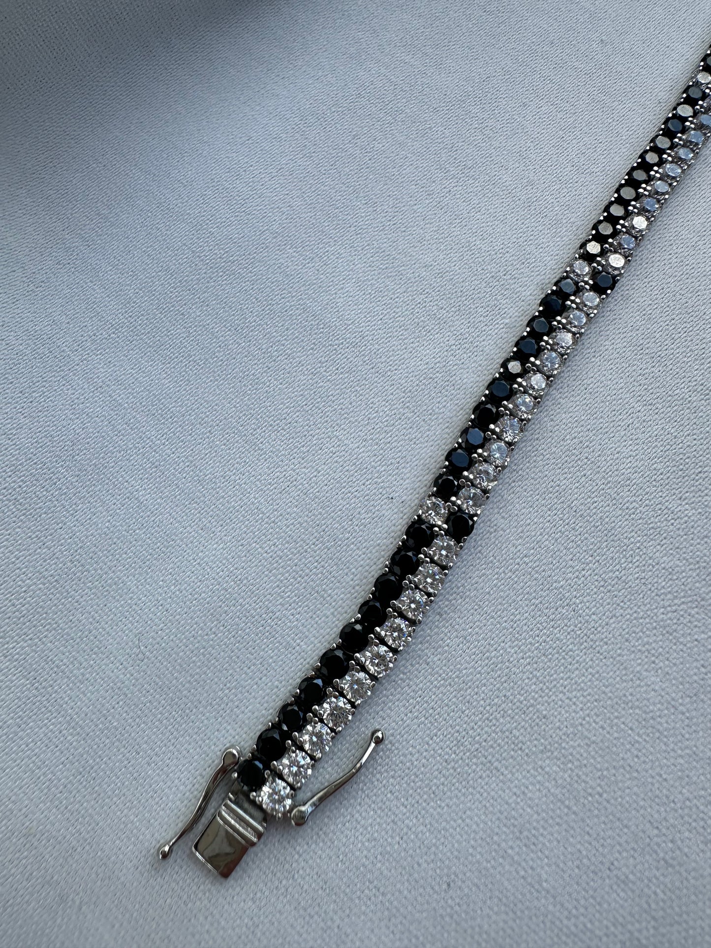 Silver Double Tennis Bracelet Black&White