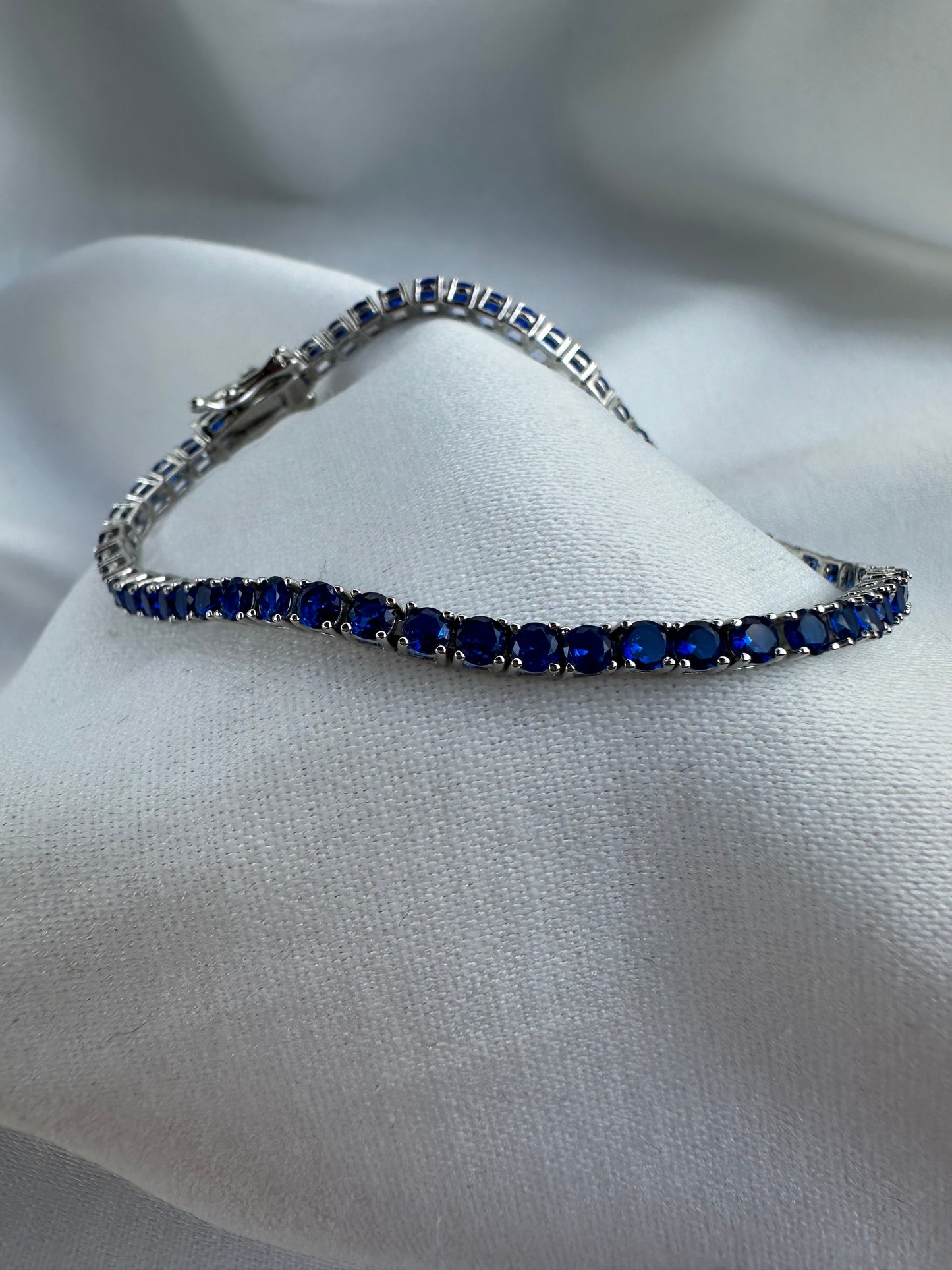 Silver Dark Blue Tennis Bracelet 3mm