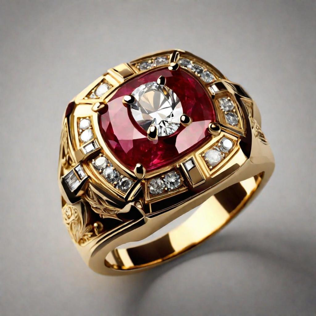 Special KVJ Design Golden Men's Ruby Ring