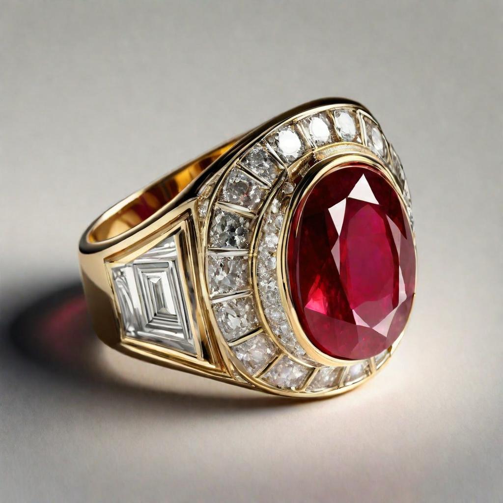 Special KVJ Design Golden Men's Ruby Ring