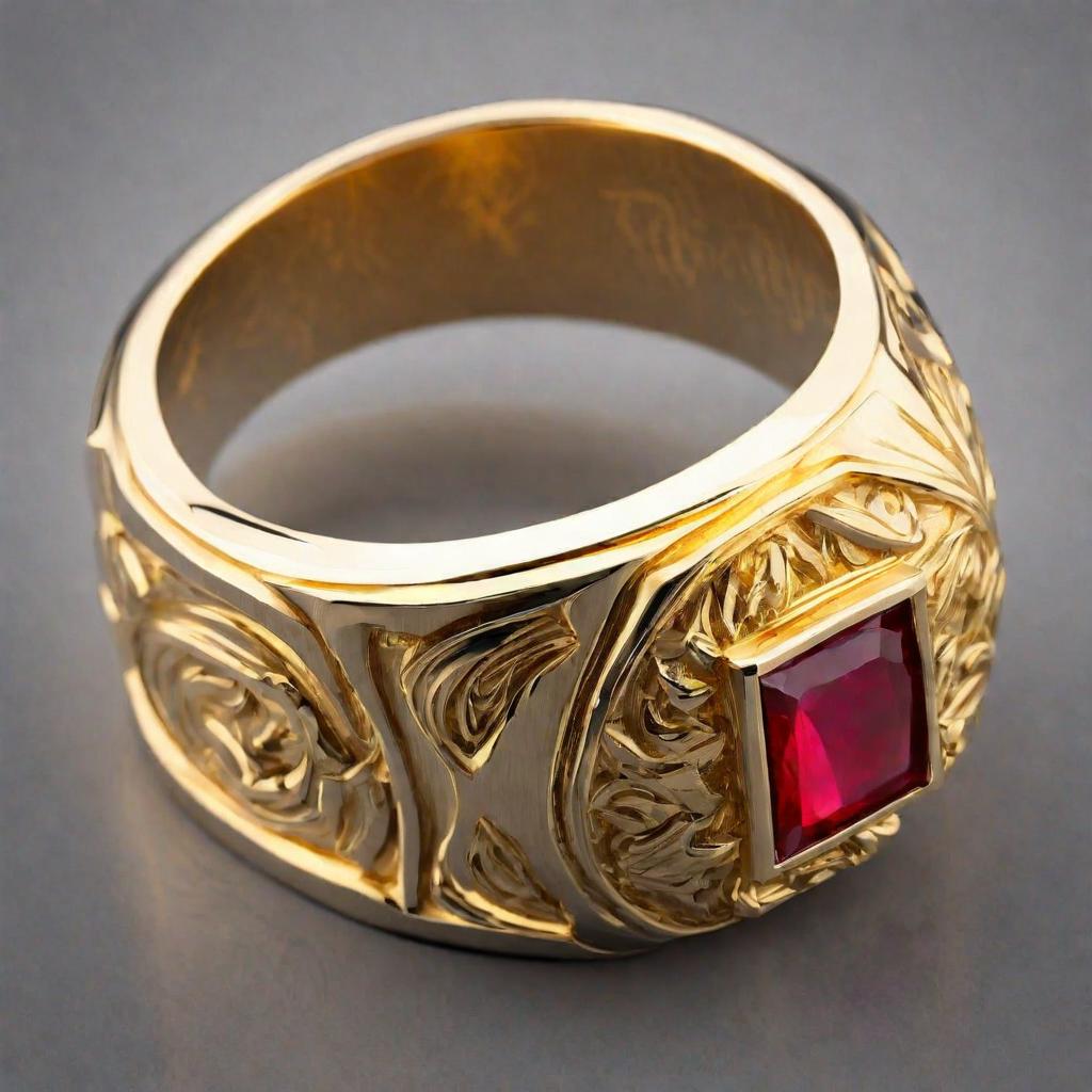 Special KVJ Design Golden Men's Ruby Ring