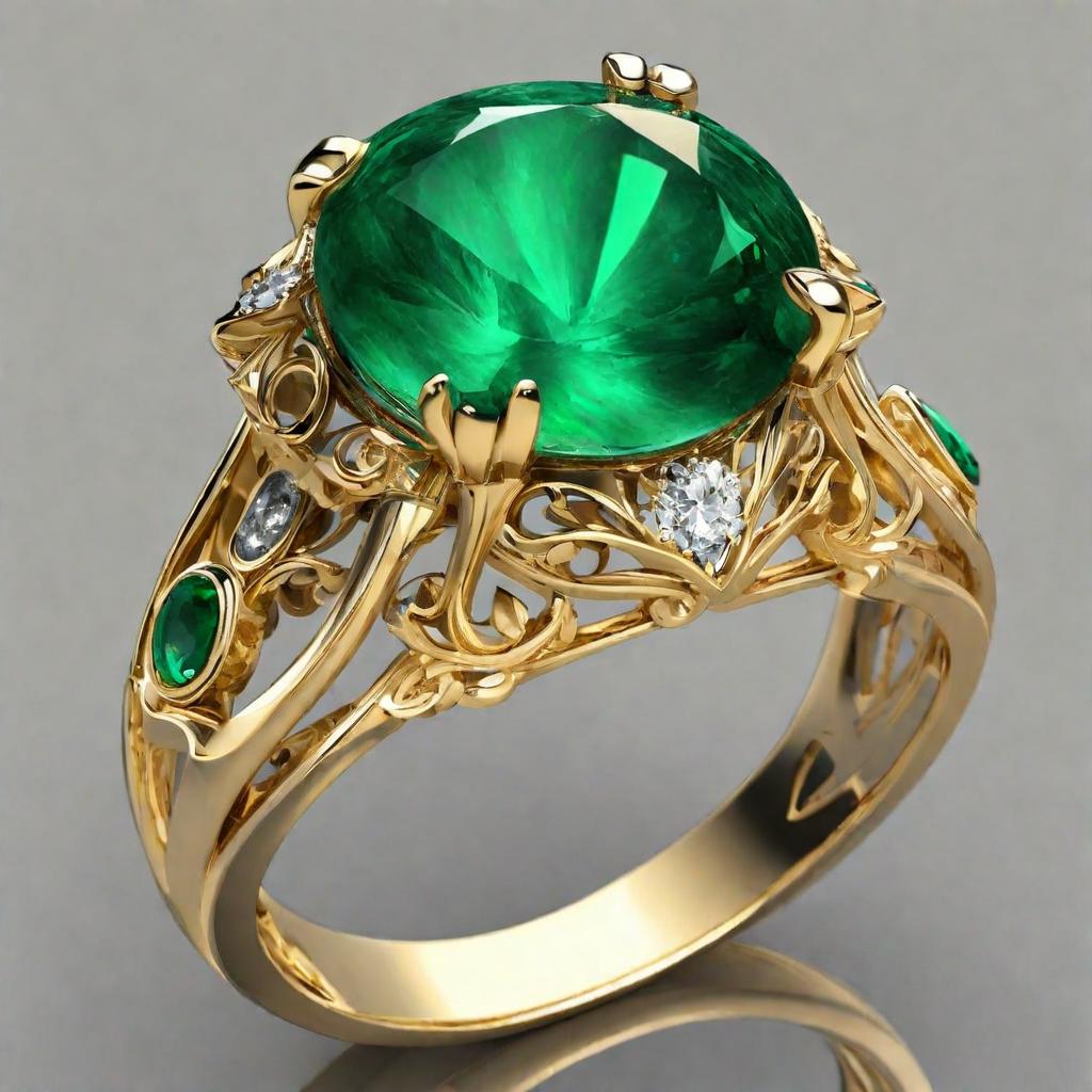 Special KVJ Design Gold Emerald Ring