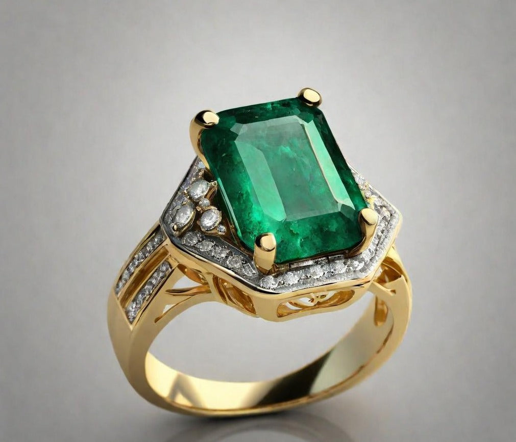 Special KVJ Design Gold Emerald Ring