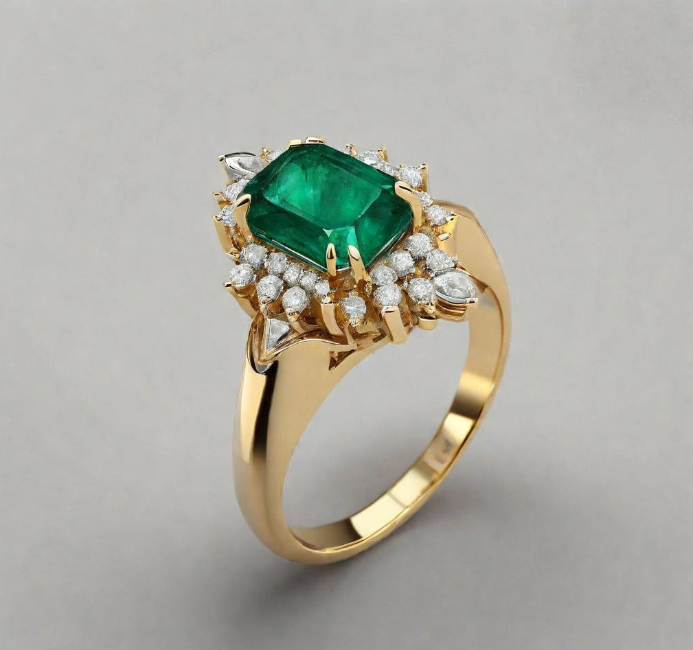 Special KVJ Design Gold Emerald Ring