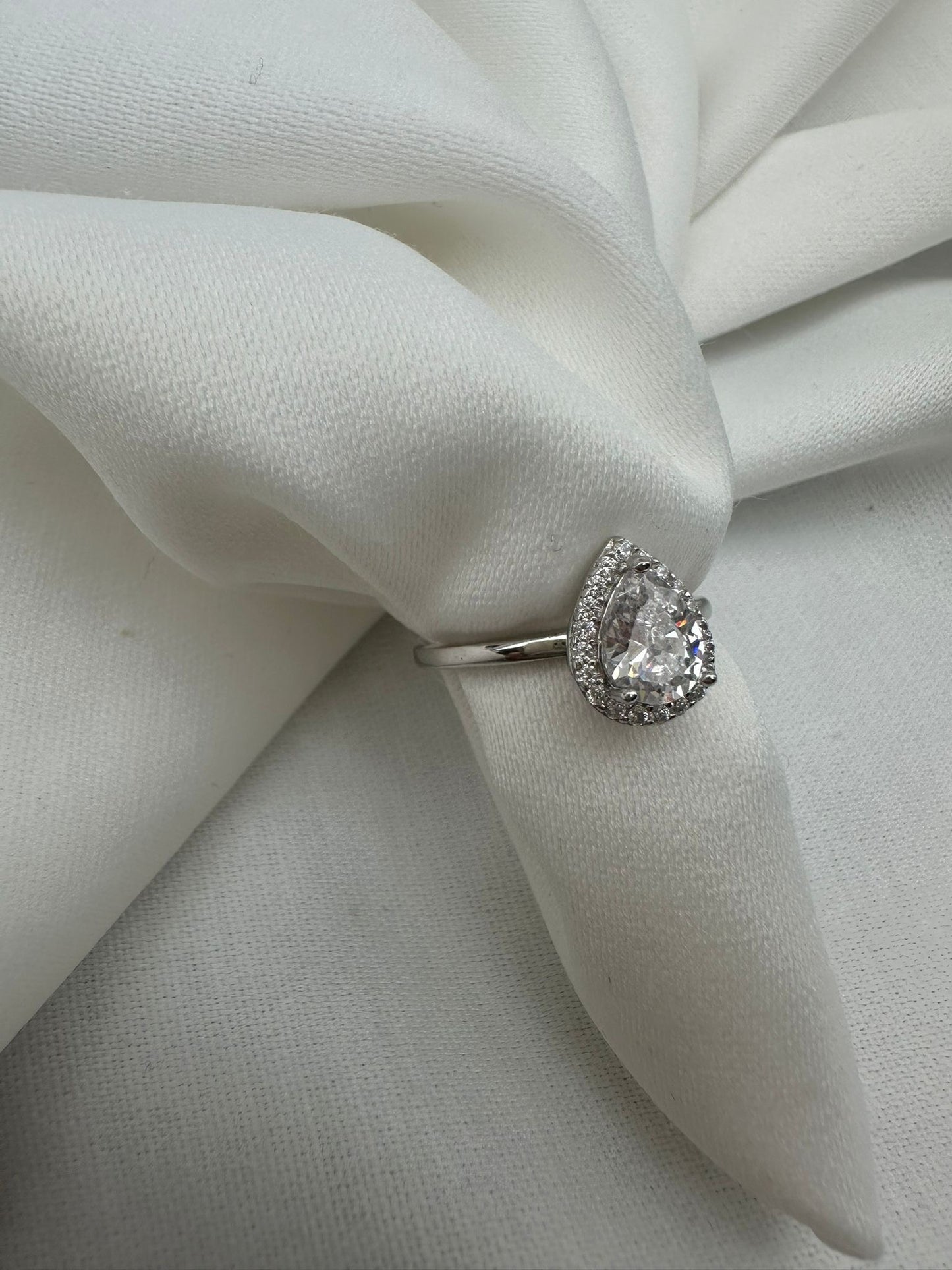 Silver Pear Shaped Halo Ring