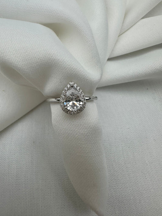 Silver Pear Shaped Halo Ring