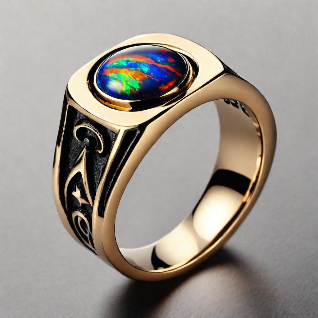KVJ Special Design Black Opal Golden Ring