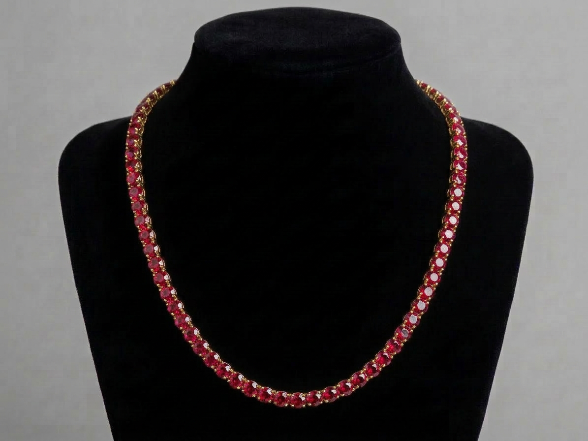 18K Gold Ruby Tennis Chain Necklace with IGI-Certified Rubies