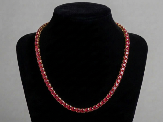 18K Gold Ruby Tennis Chain Necklace with IGI-Certified Rubies