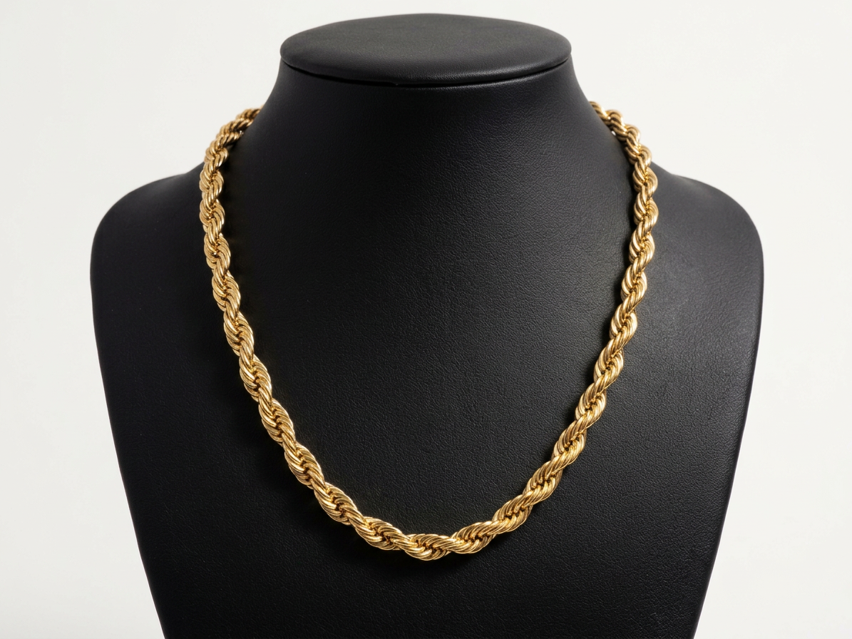 Solid 5mm 18K Yellow Gold Thick Rope Chain Necklace