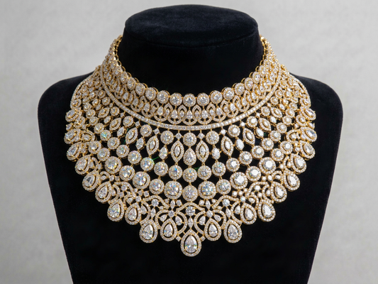 18K Yellow Gold Natural Diamond Pavé Choker Necklace - IGI VS1 D-E-F Certified